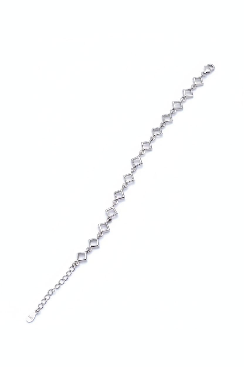 925 Silver Geometric Square Link Bracelet for Women | Minimal Everyday Jewelry