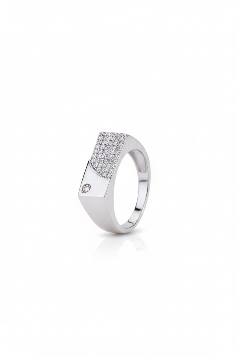 Bold Men's 925 Silver Pave Signet Ring | Modern Statement Wear