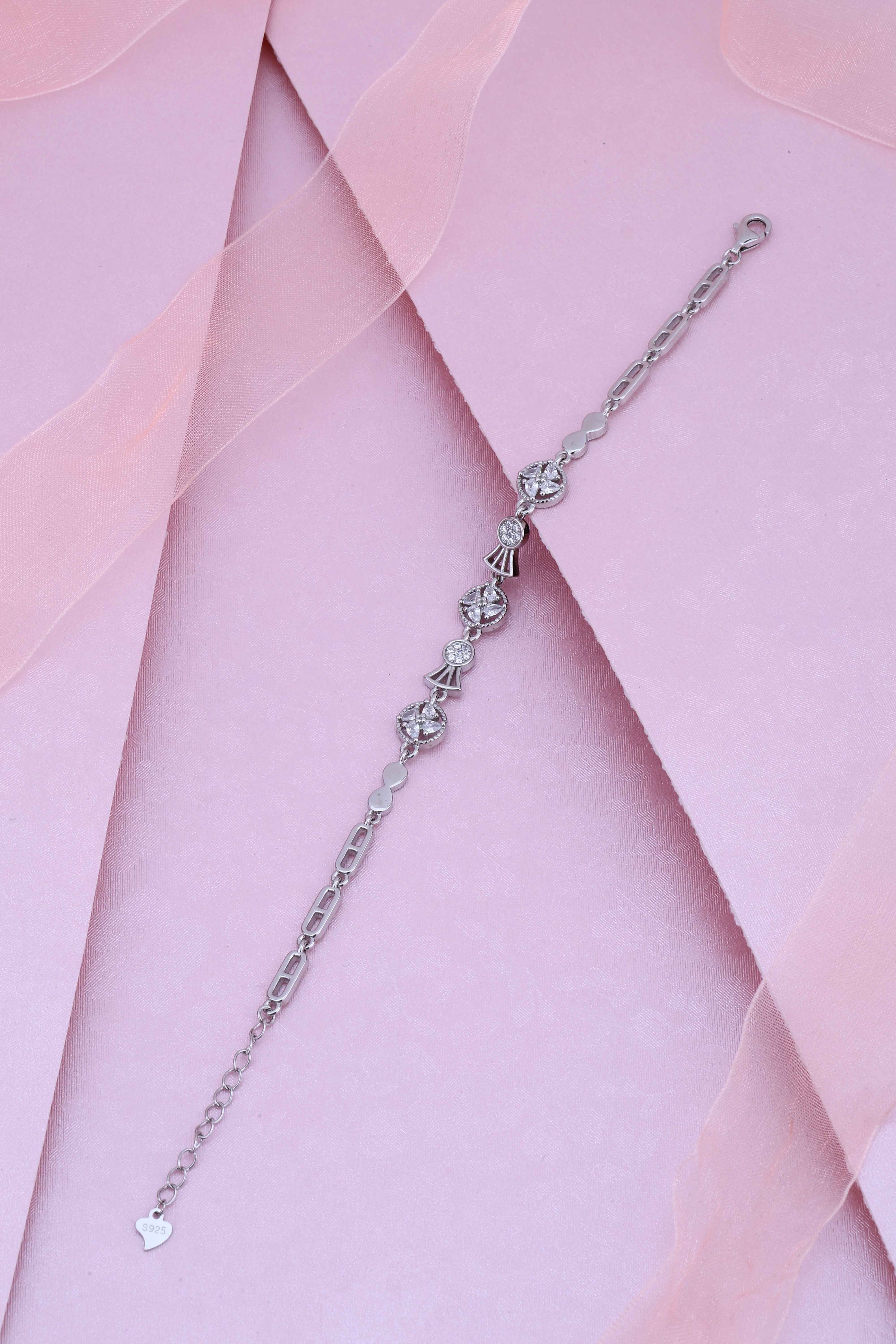 925 Silver CZ Motif Bracelet for Women | Elegant Everyday Wear Jewelry