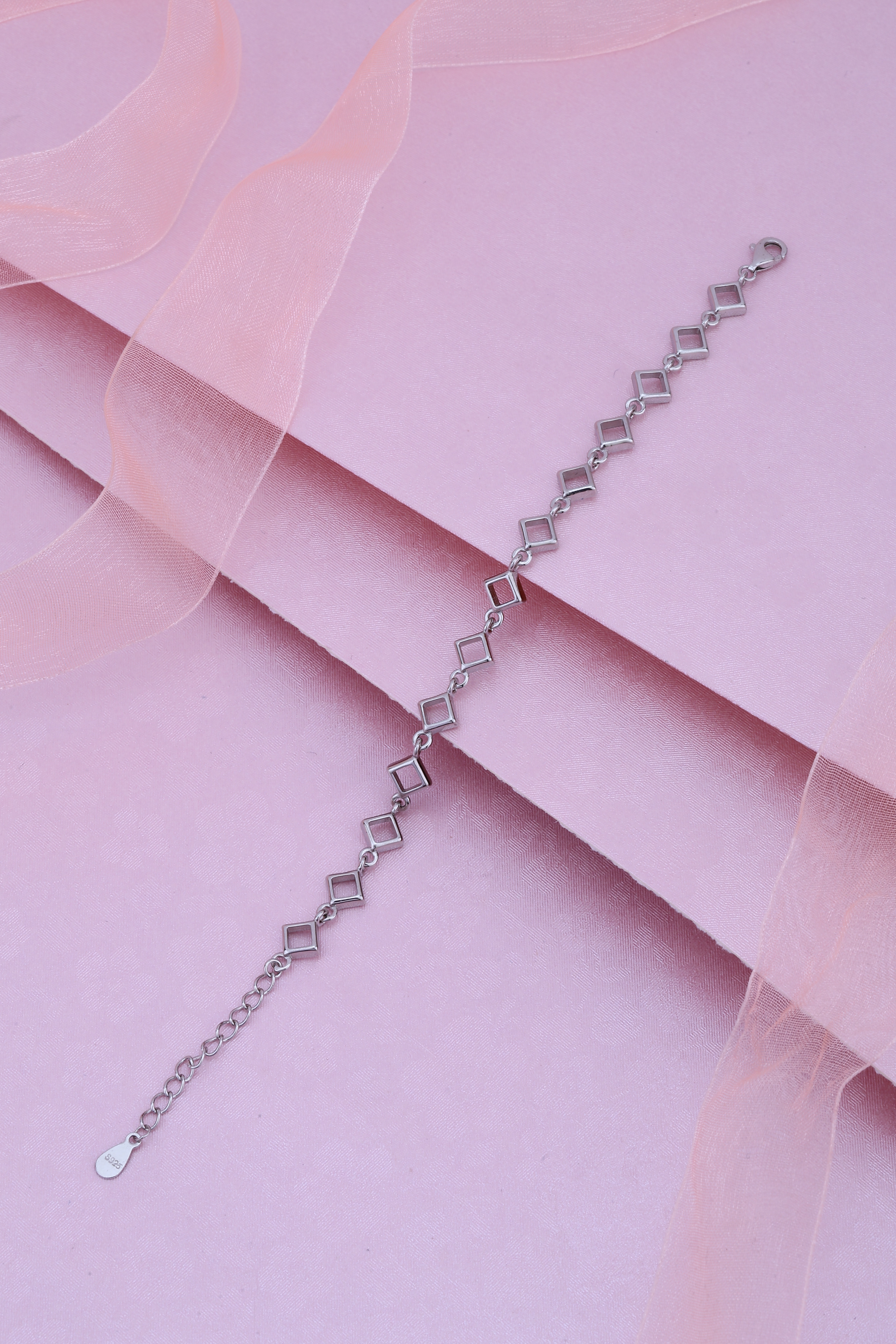 925 Silver Geometric Square Link Bracelet for Women | Minimal Everyday Jewelry