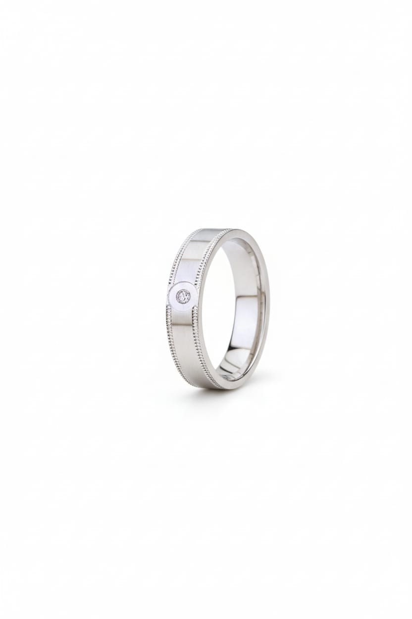 Men’s 925 Sterling Silver Minimal Band Ring with Single Stone Detail