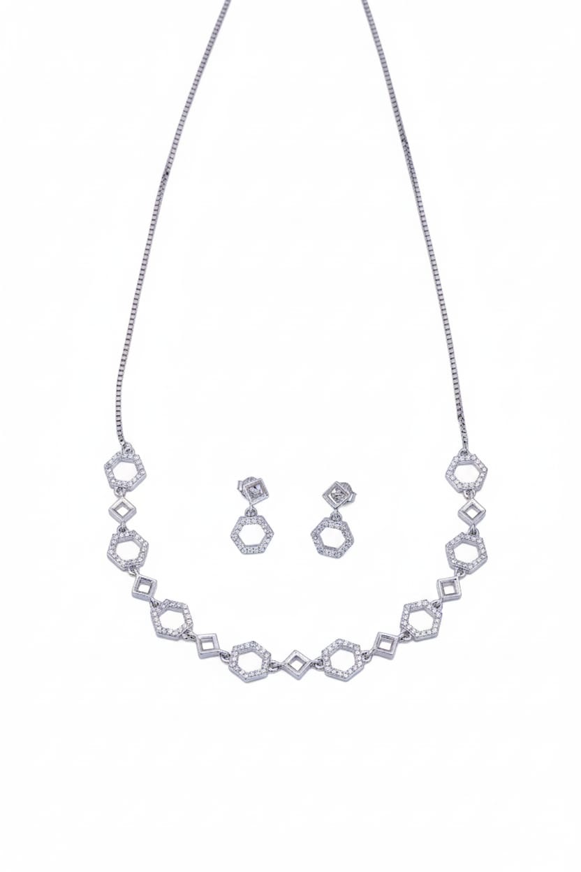 Modern Geometry: Women's Hexagon Necklace & Earring Set | Lightweight Regular Wear
