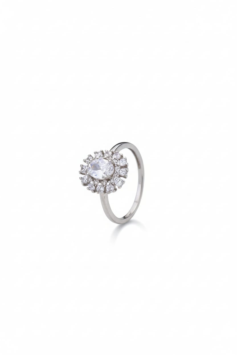Dazzling 925 Silver Oval Halo Ring for Women | Lightweight Regular Wear