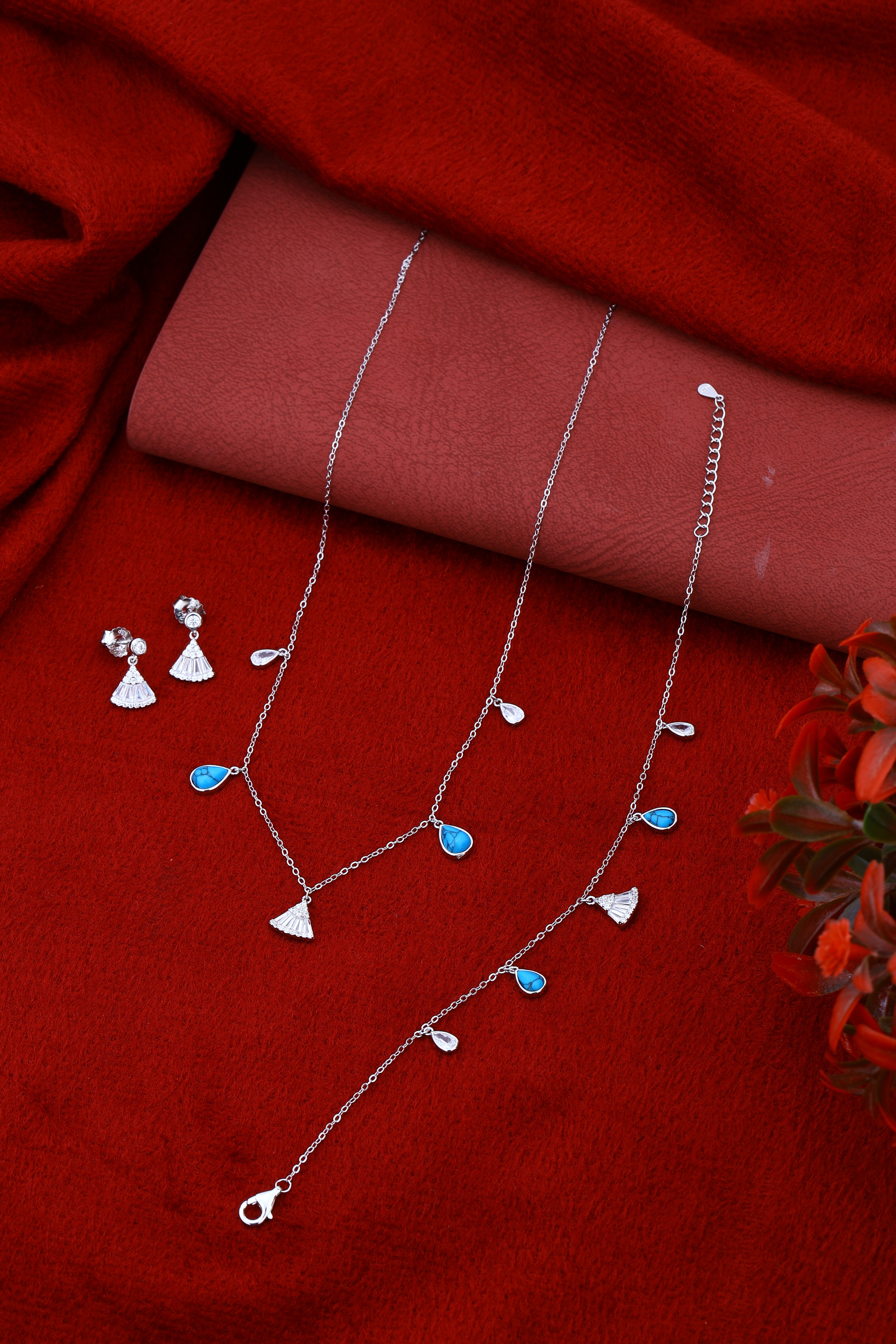 Ocean Breeze: Women's 3-in-1 Blue Dangle Jewelry Combo | Regular Wear Set