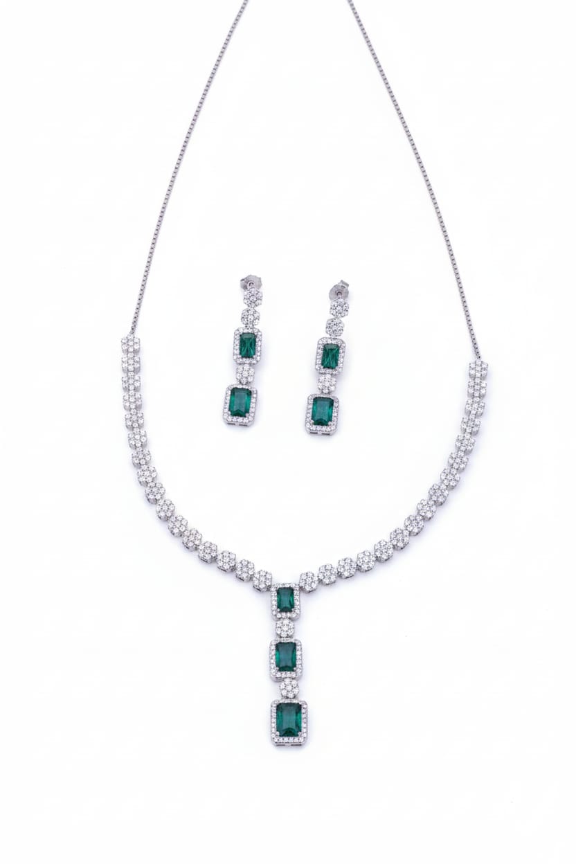 Emerald Glamour: Women's Drop Necklace & Earring Set | Elegant Regular Wear