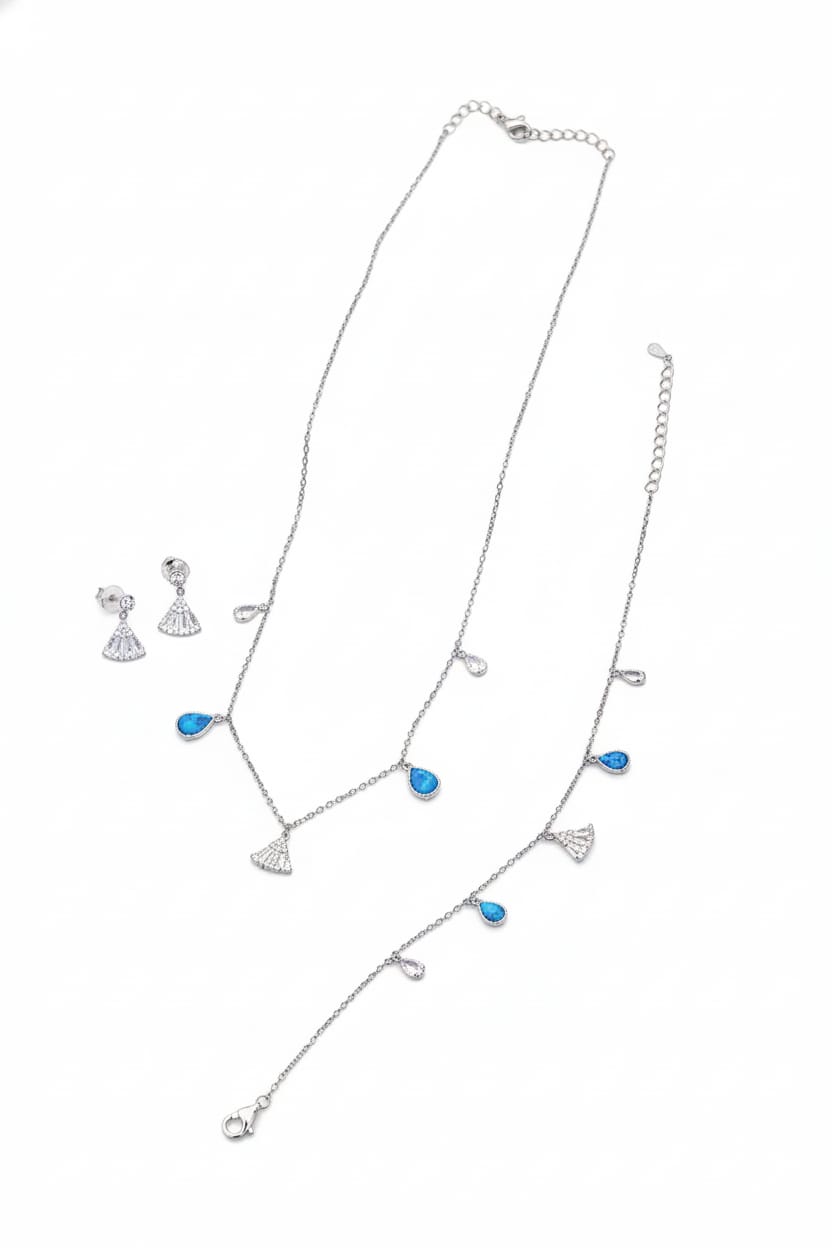 Ocean Breeze: Women's 3-in-1 Blue Dangle Jewelry Combo | Regular Wear Set