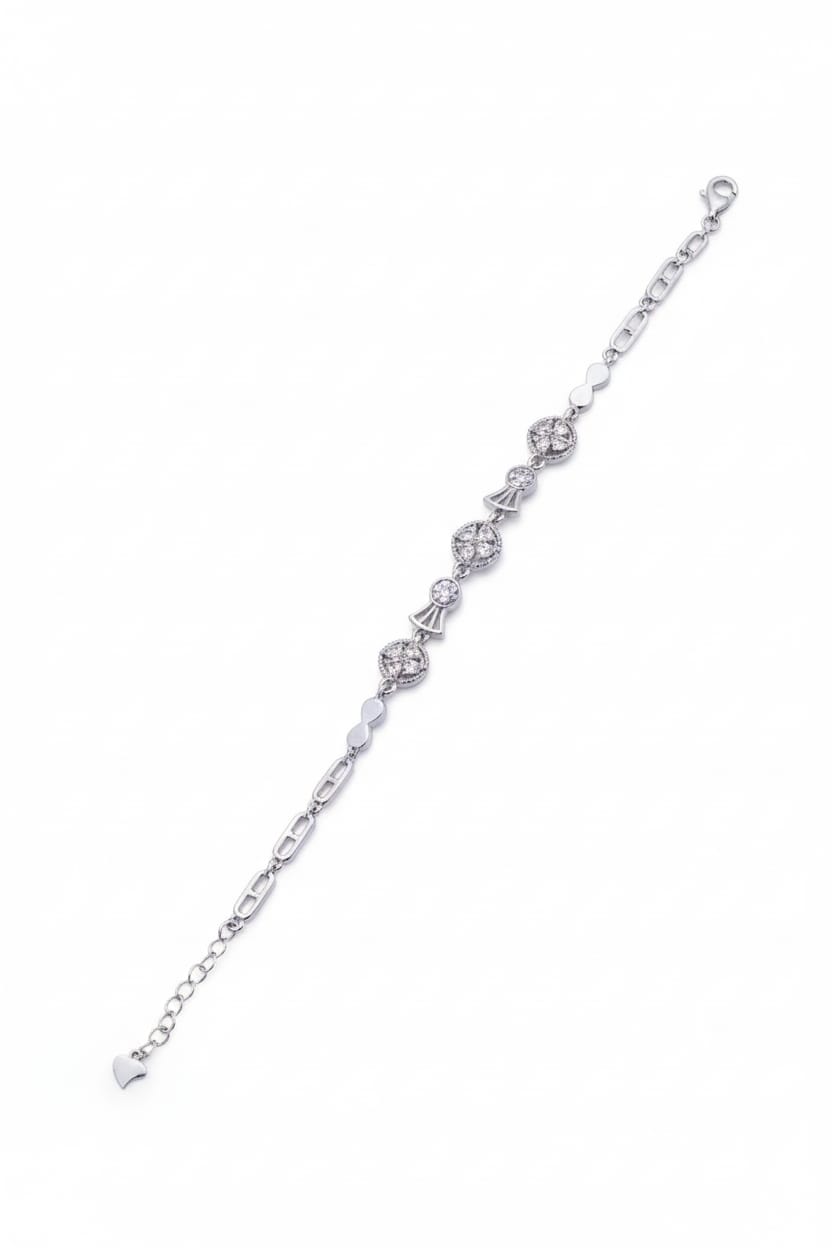 925 Silver CZ Motif Bracelet for Women | Elegant Everyday Wear Jewelry