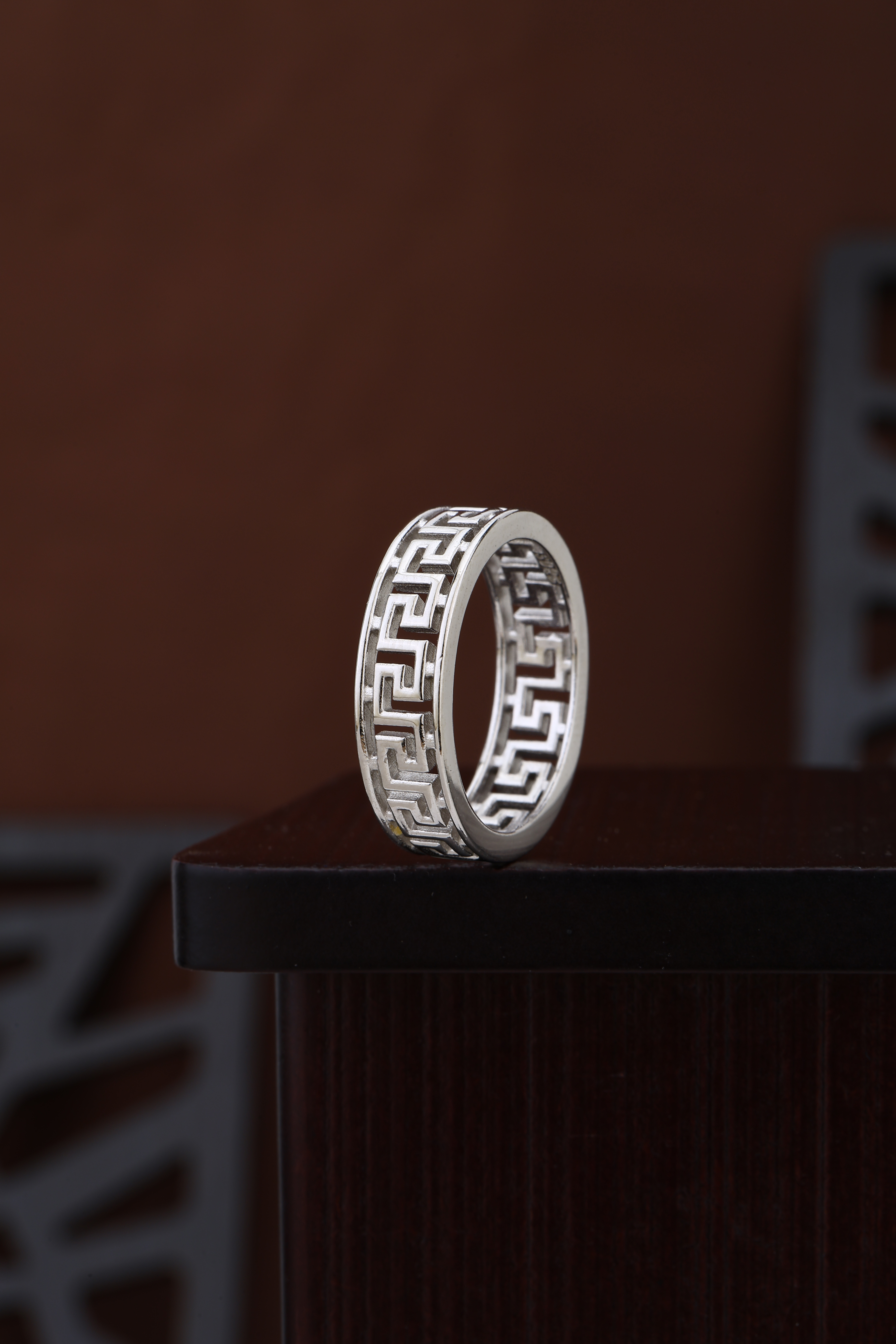 Men’s 925 Sterling Silver Greek Key Pattern Band Ring