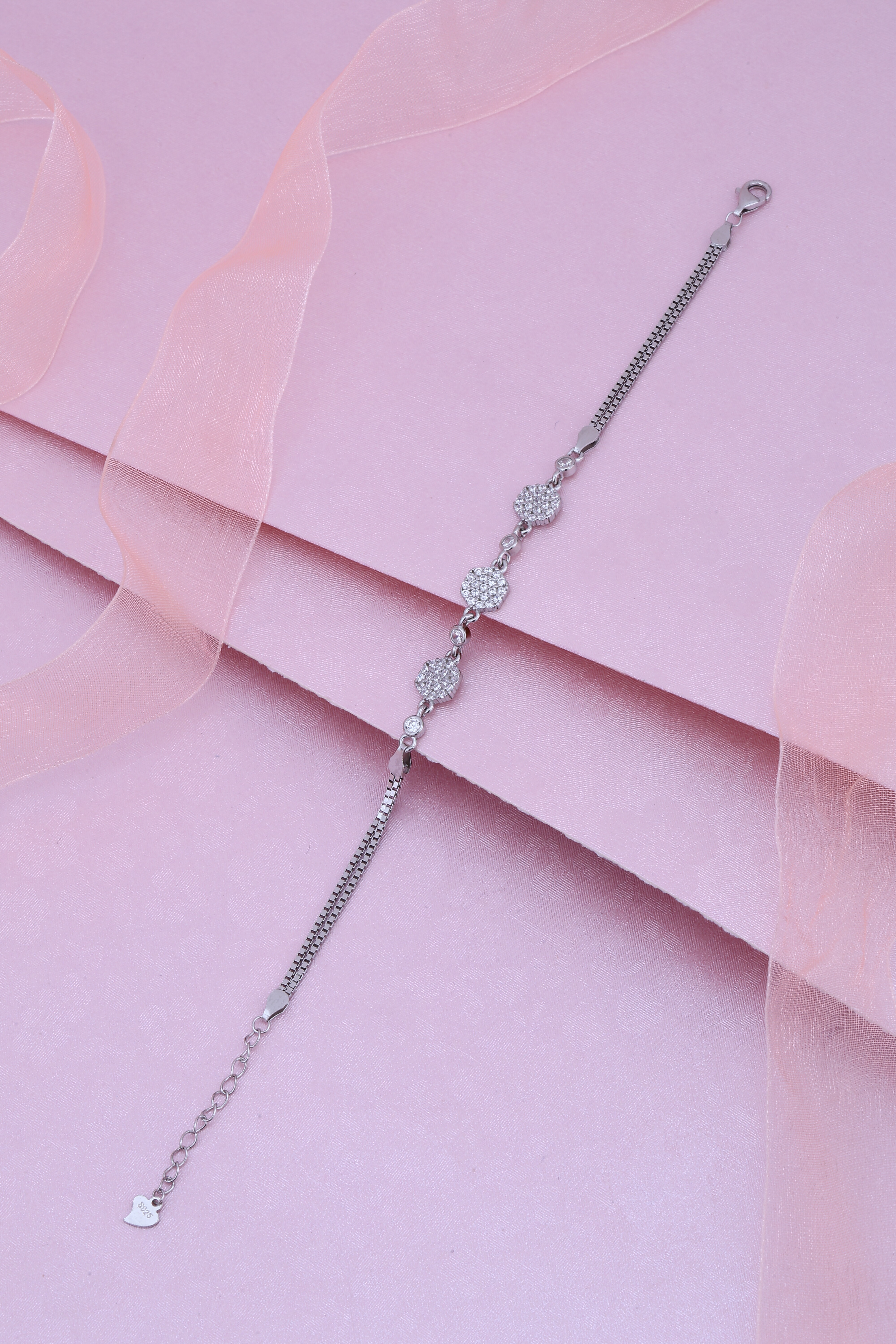 925 Silver Pave Link Bracelet for Women | Lightweight Regular Wear