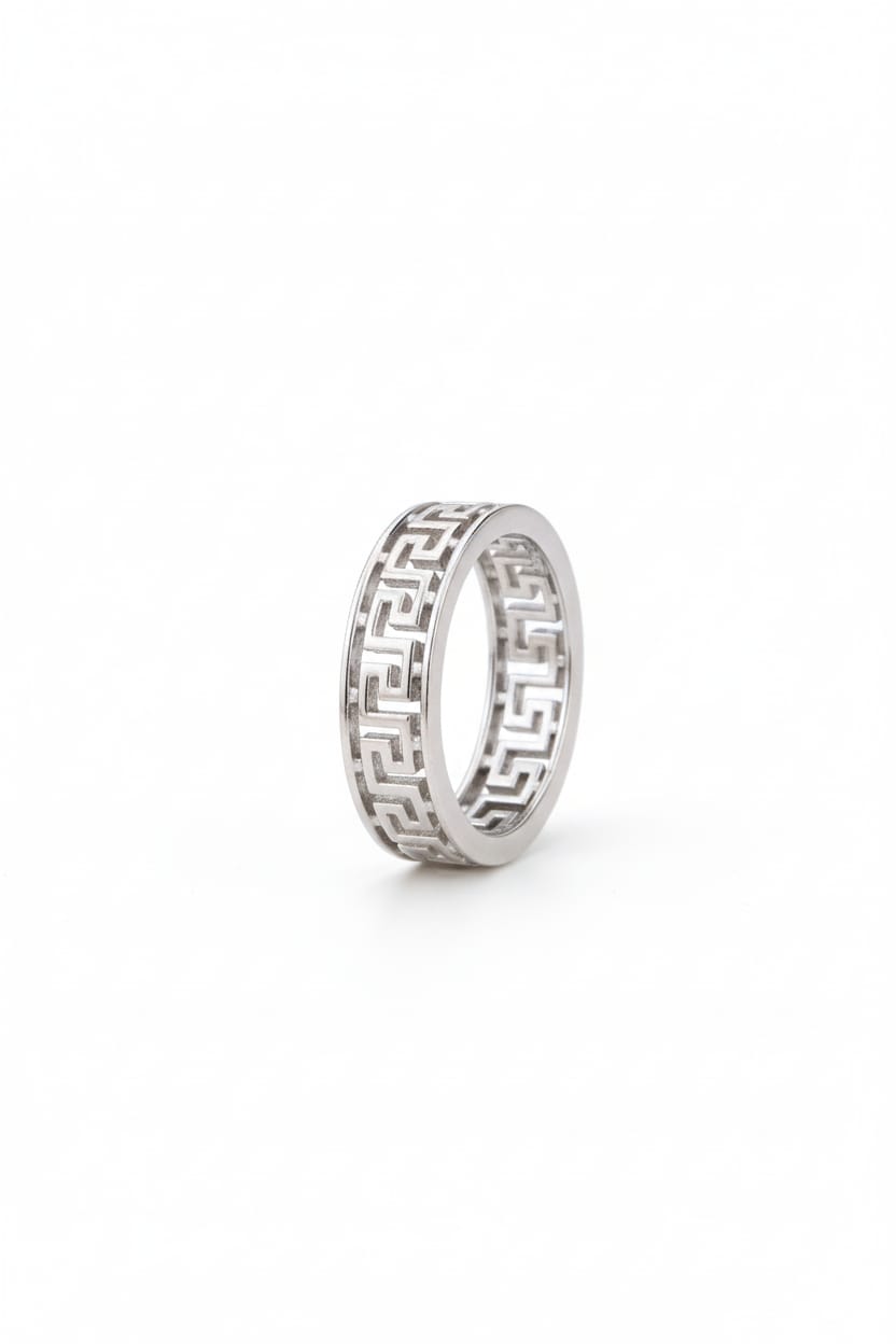 Men’s 925 Sterling Silver Greek Key Pattern Band Ring